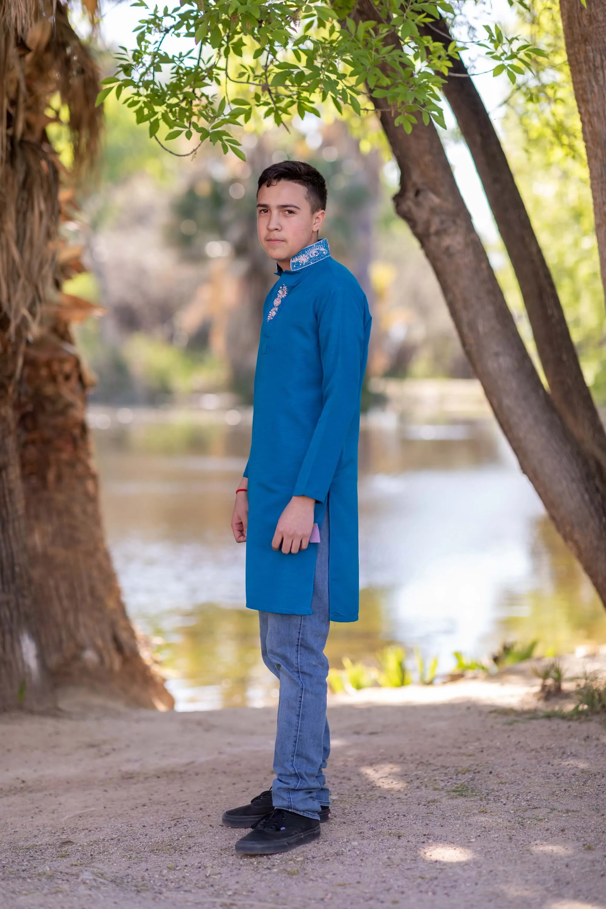 Silky Blue Embroidery Shirt-Kurti