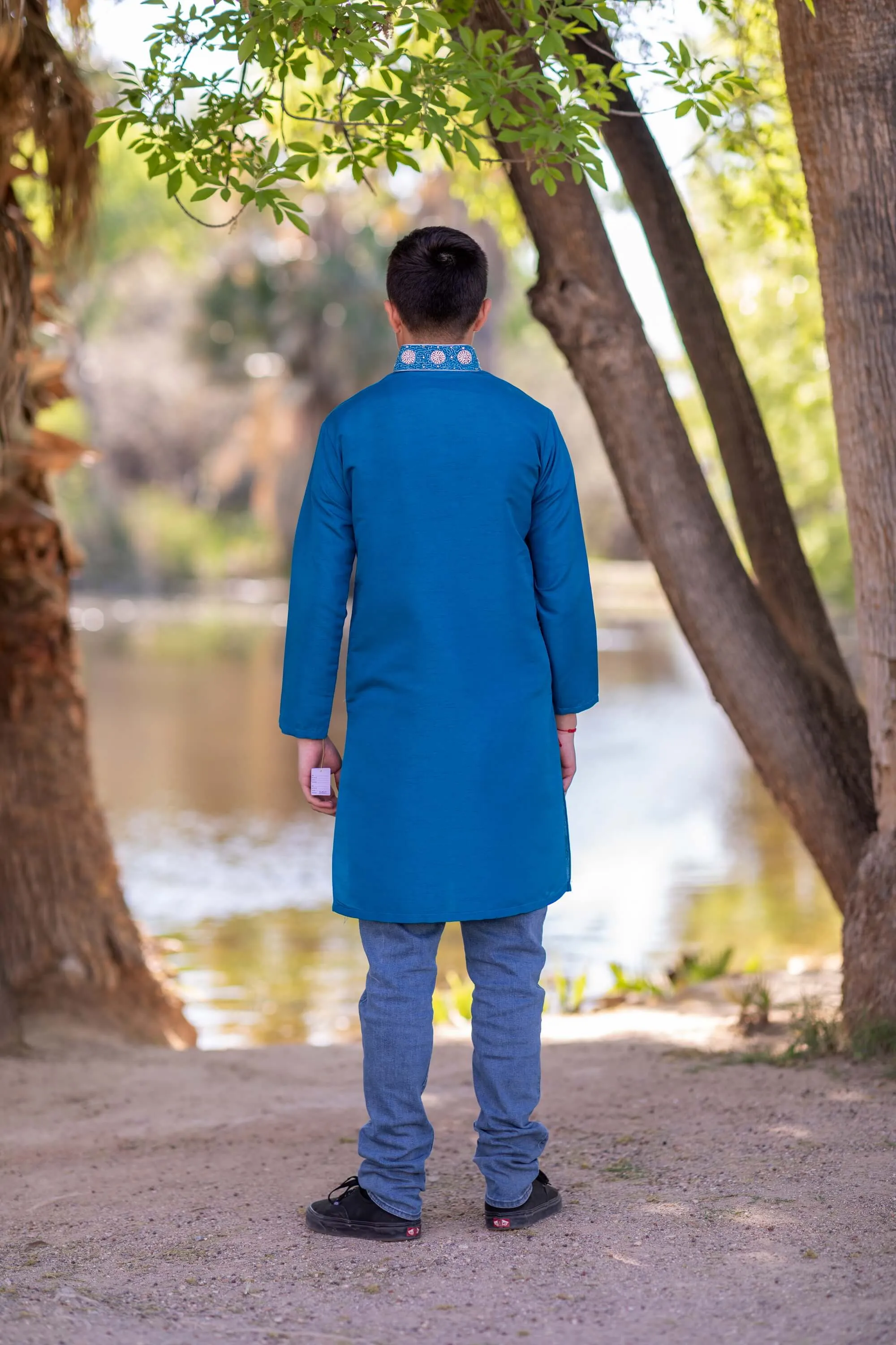Silky Blue Embroidery Shirt-Kurti