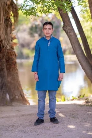Silky Blue Embroidery Shirt-Kurti