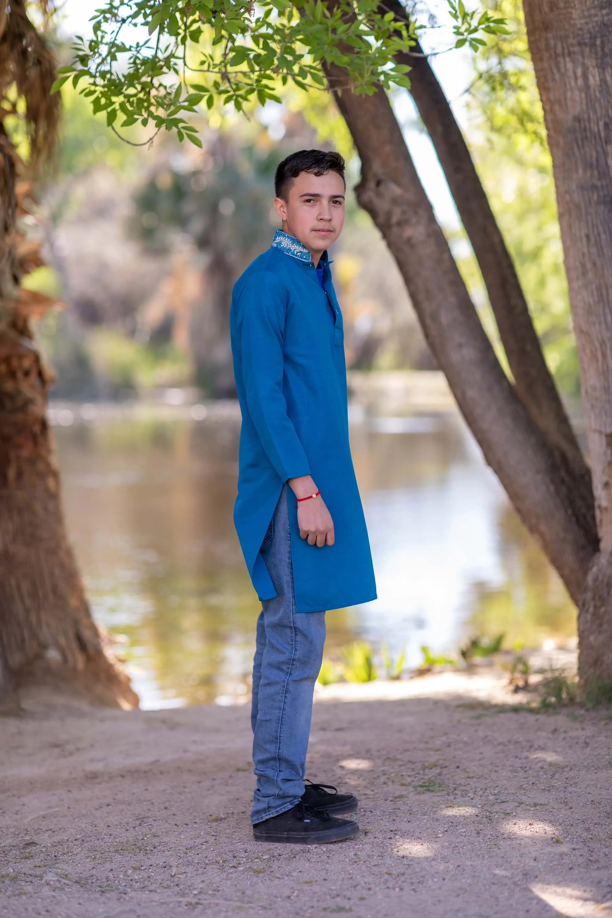Silky Blue Embroidery Shirt-Kurti
