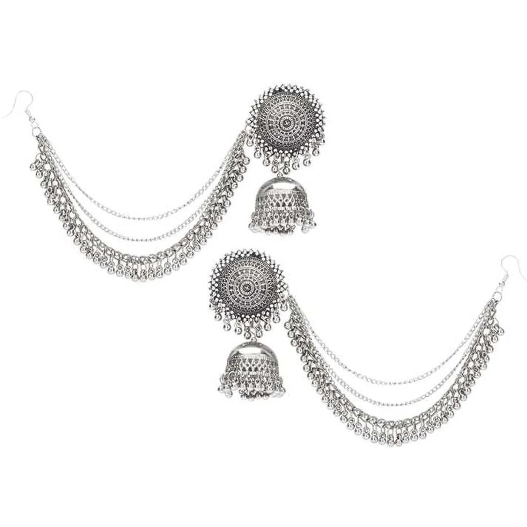 Silver Bahubali Chain Jhumka With Maang Tikka
