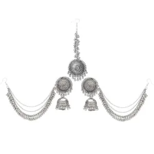 Silver Bahubali Chain Jhumka With Maang Tikka