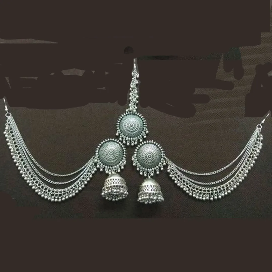 Silver Bahubali Chain Jhumka With Maang Tikka