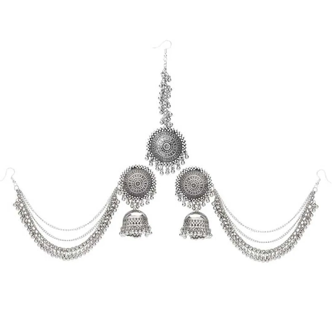 Silver Bahubali Chain Jhumka With Maang Tikka