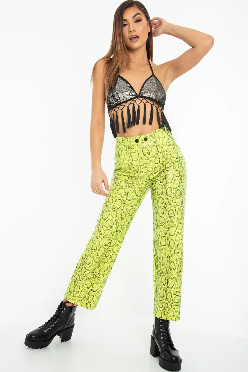 Silver Sequin Tassel Hem Bralet - Hatti