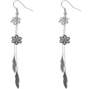 Silver Snowflake Leaf Chain Earrings