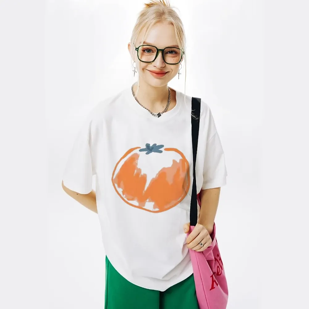 Simple Graffiti Tangerine Print T-shirt