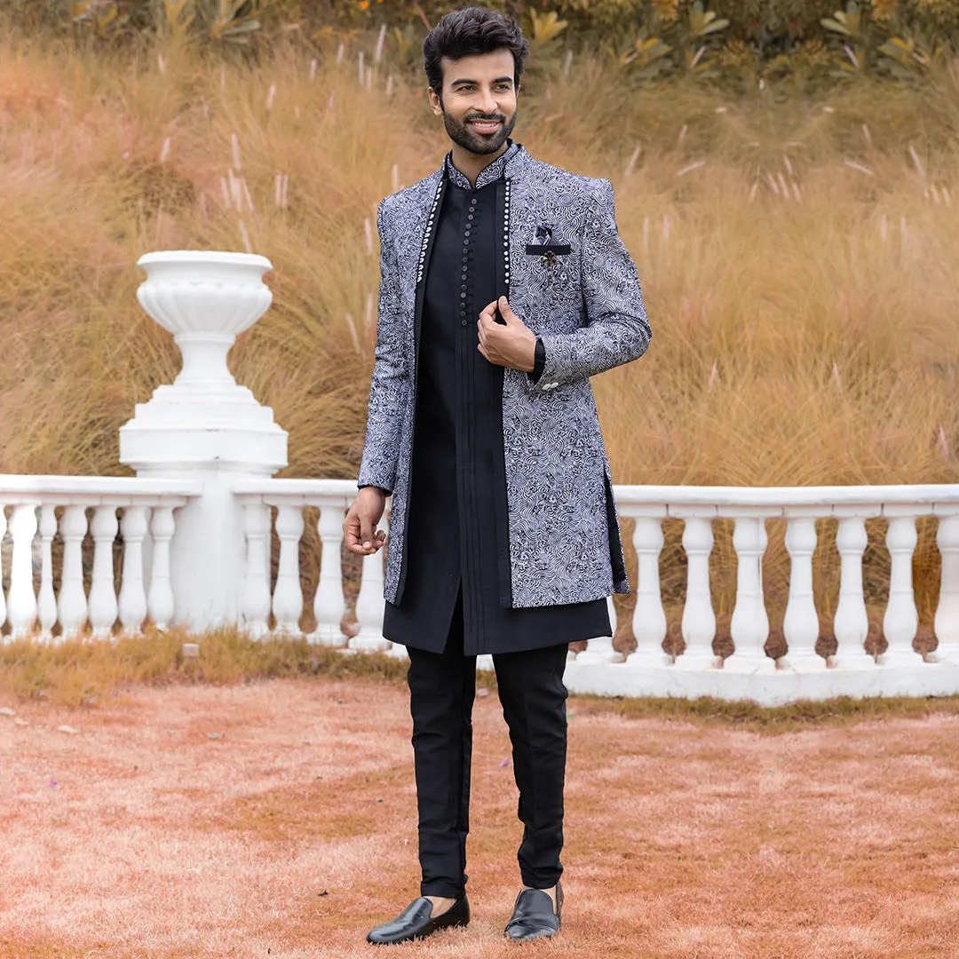 Sleek Black Designer Indo-Western with Contemporary  Embellishments.