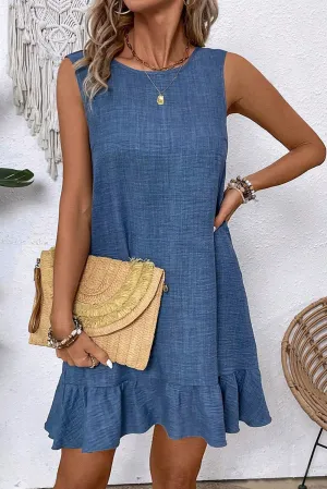 Sleeveless Knot Backless Ruffle Hem Mini Dress