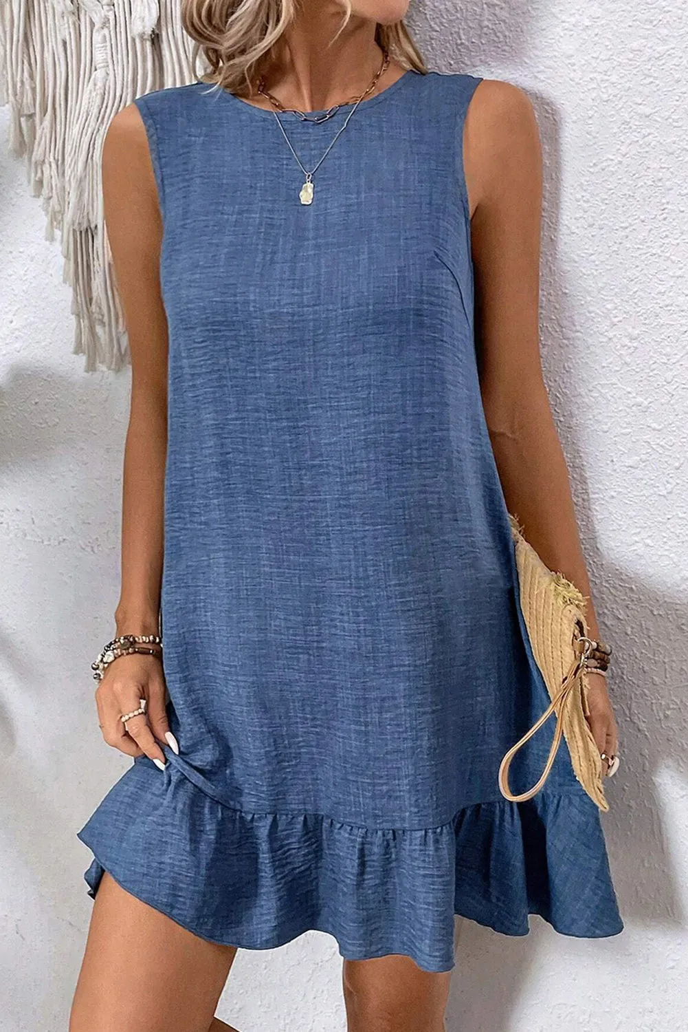 Sleeveless Knot Backless Ruffle Hem Mini Dress