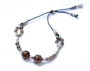 Smokey Quartz & Silver Adjustable Bracelet
