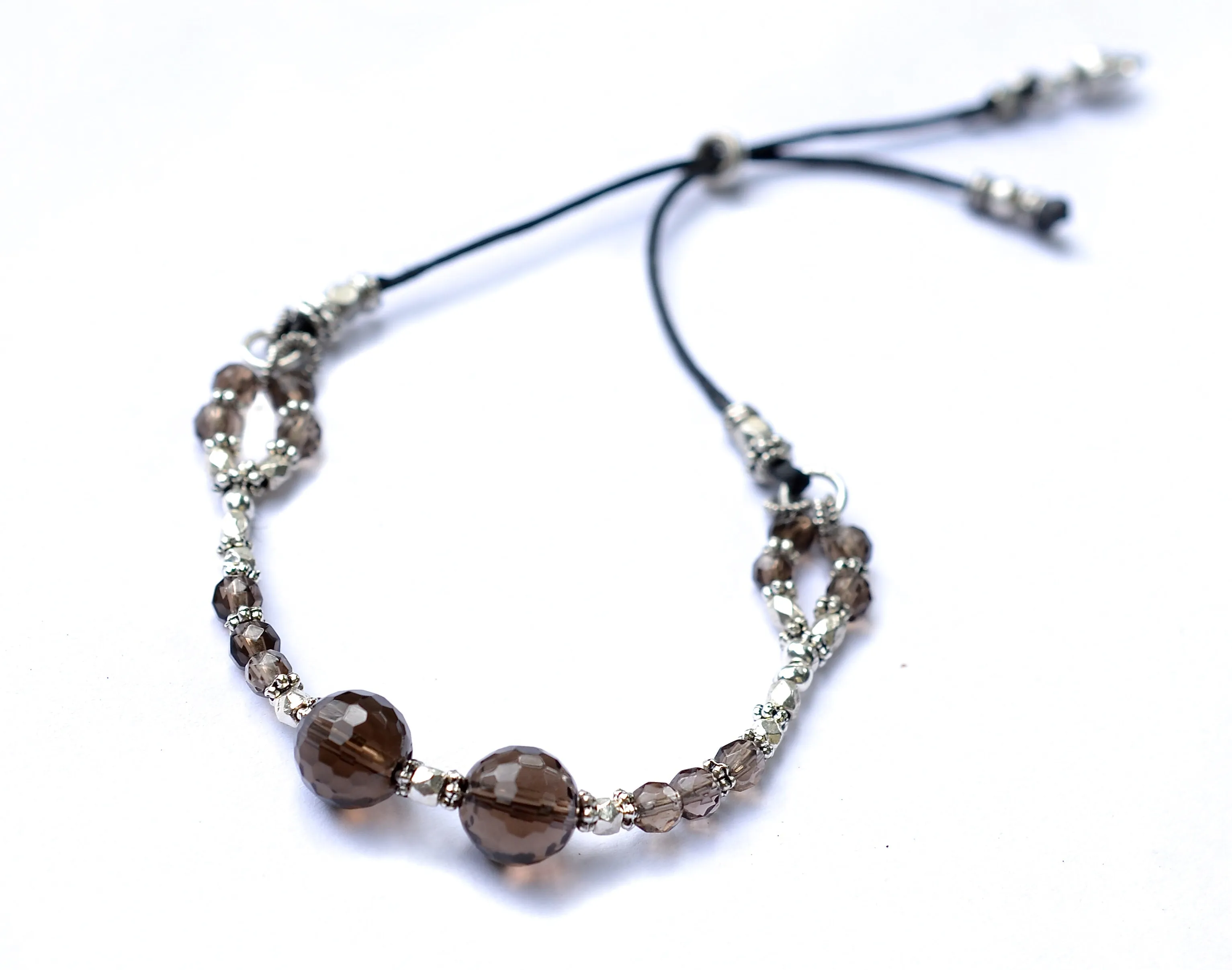 Smokey Quartz & Silver Adjustable Bracelet