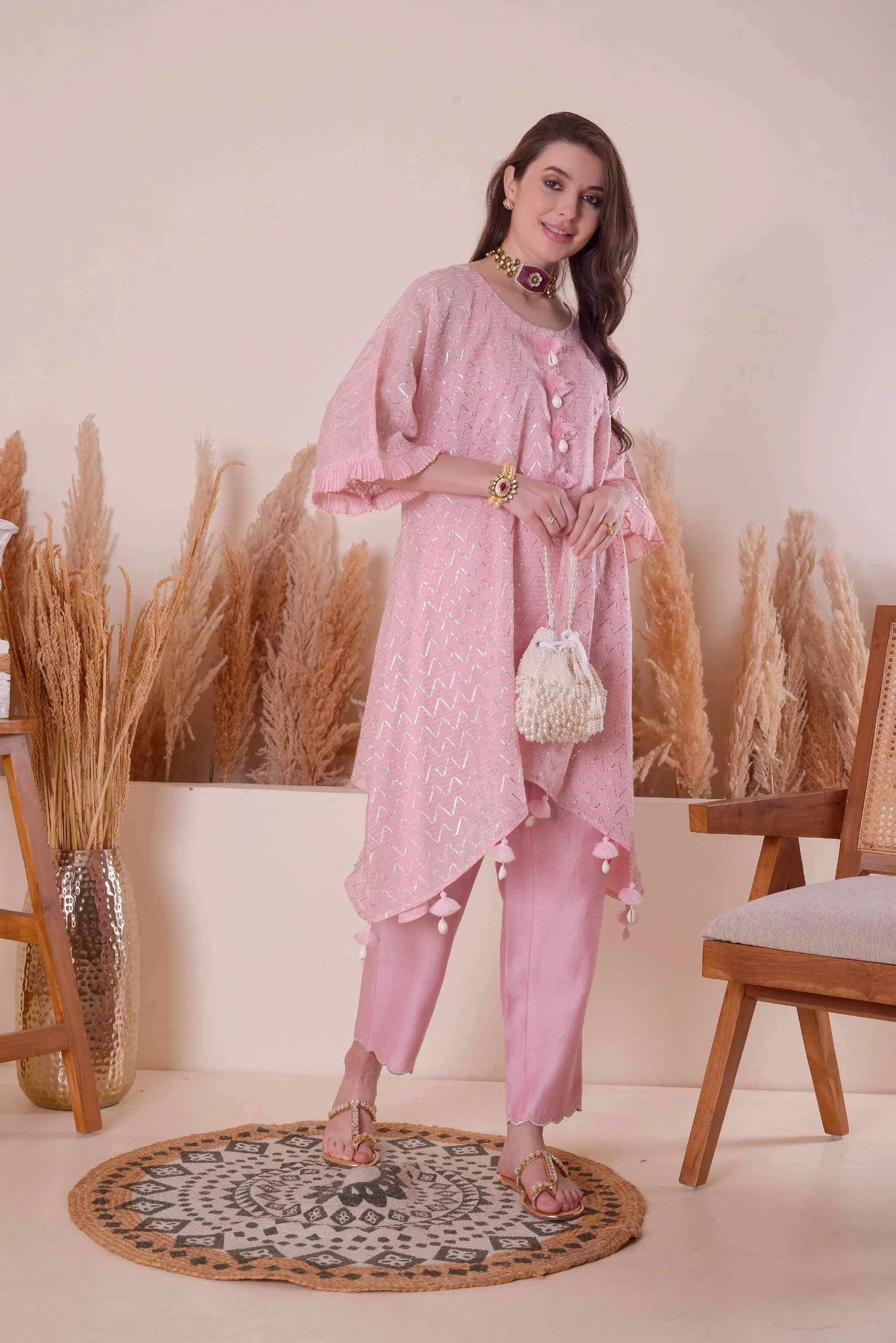SOFT PINK SERINITY KIMONO Set With Pants