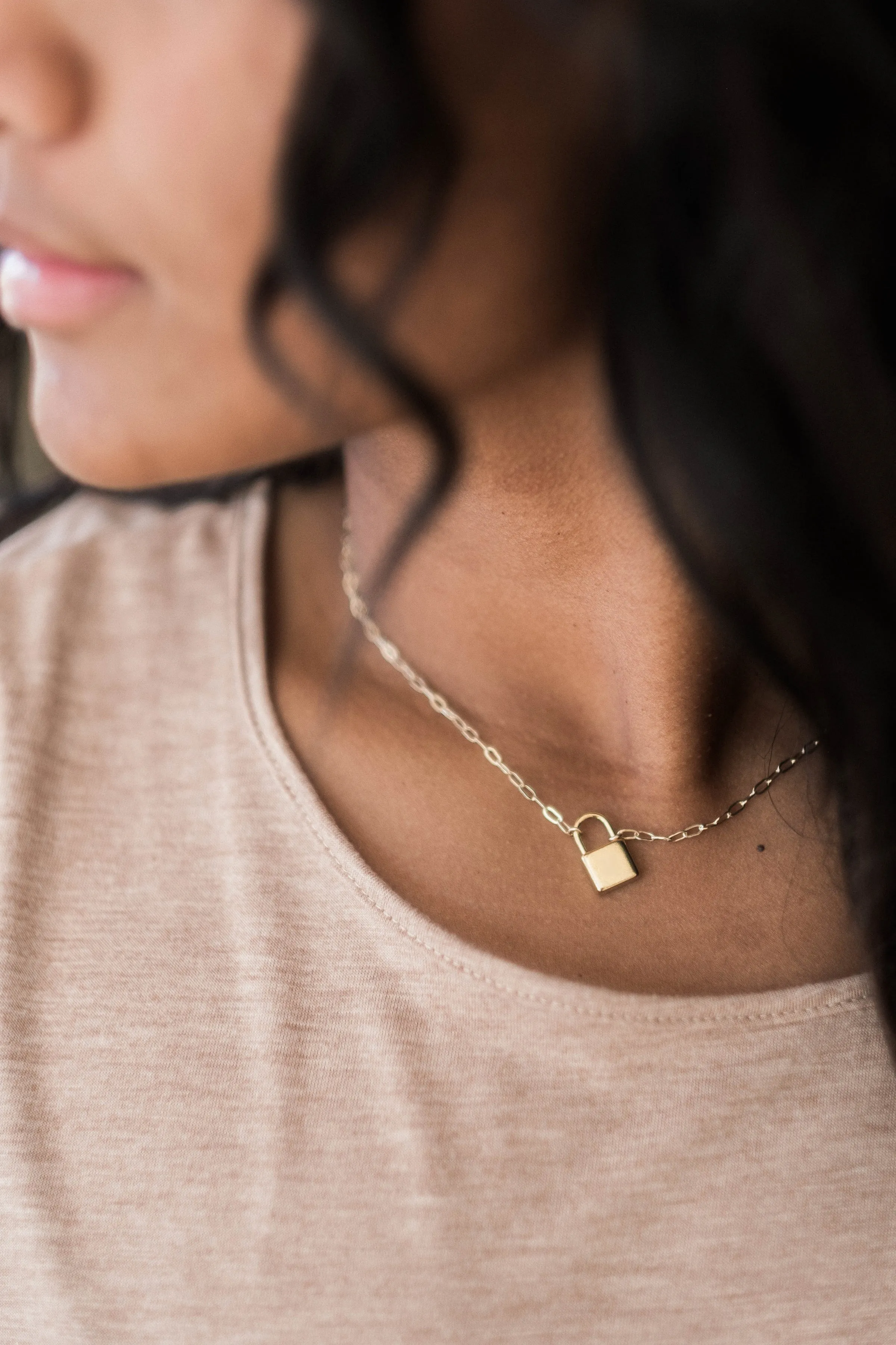 Solid Square Padlock Necklace