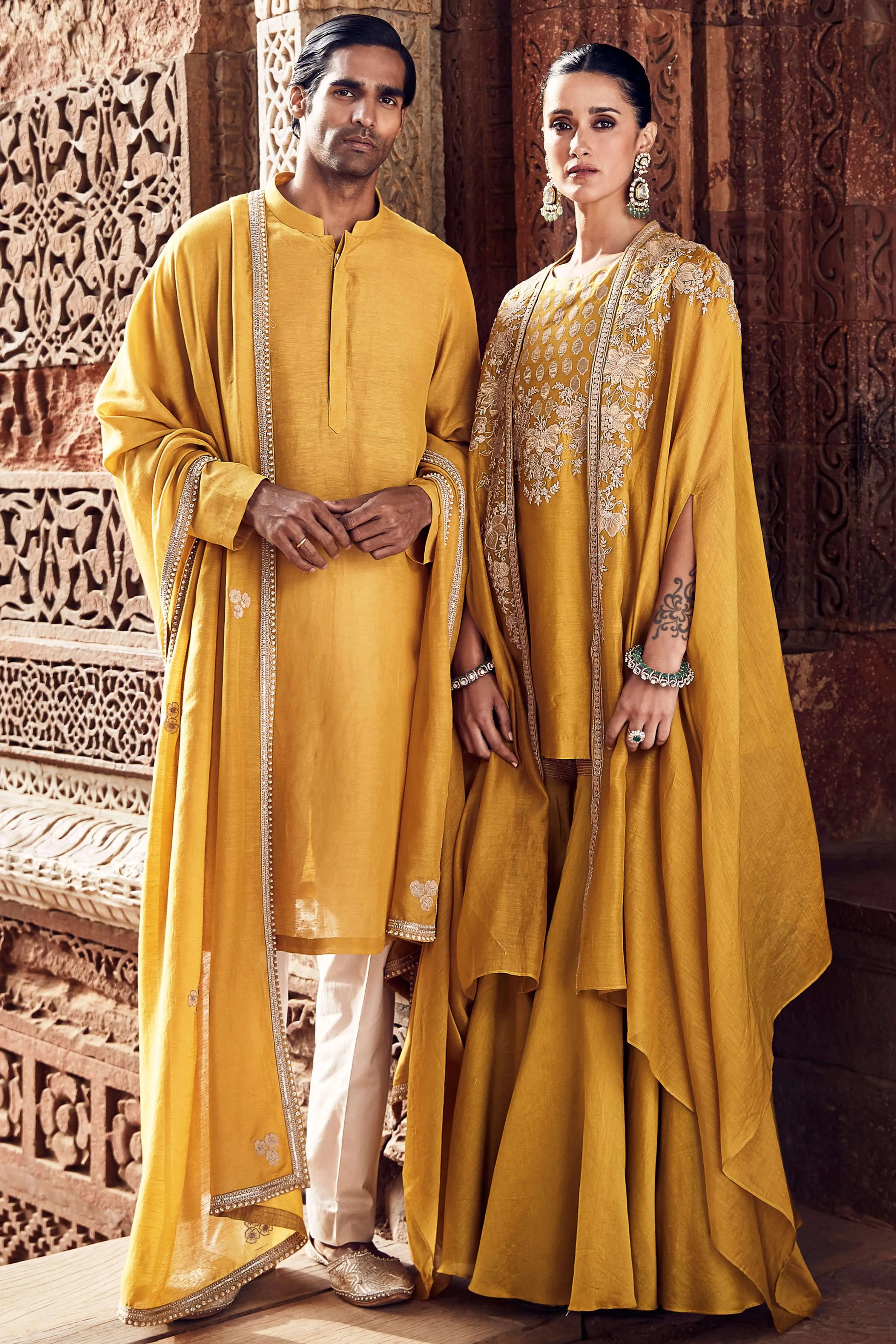 Sona patti turmeric cape and kurta set