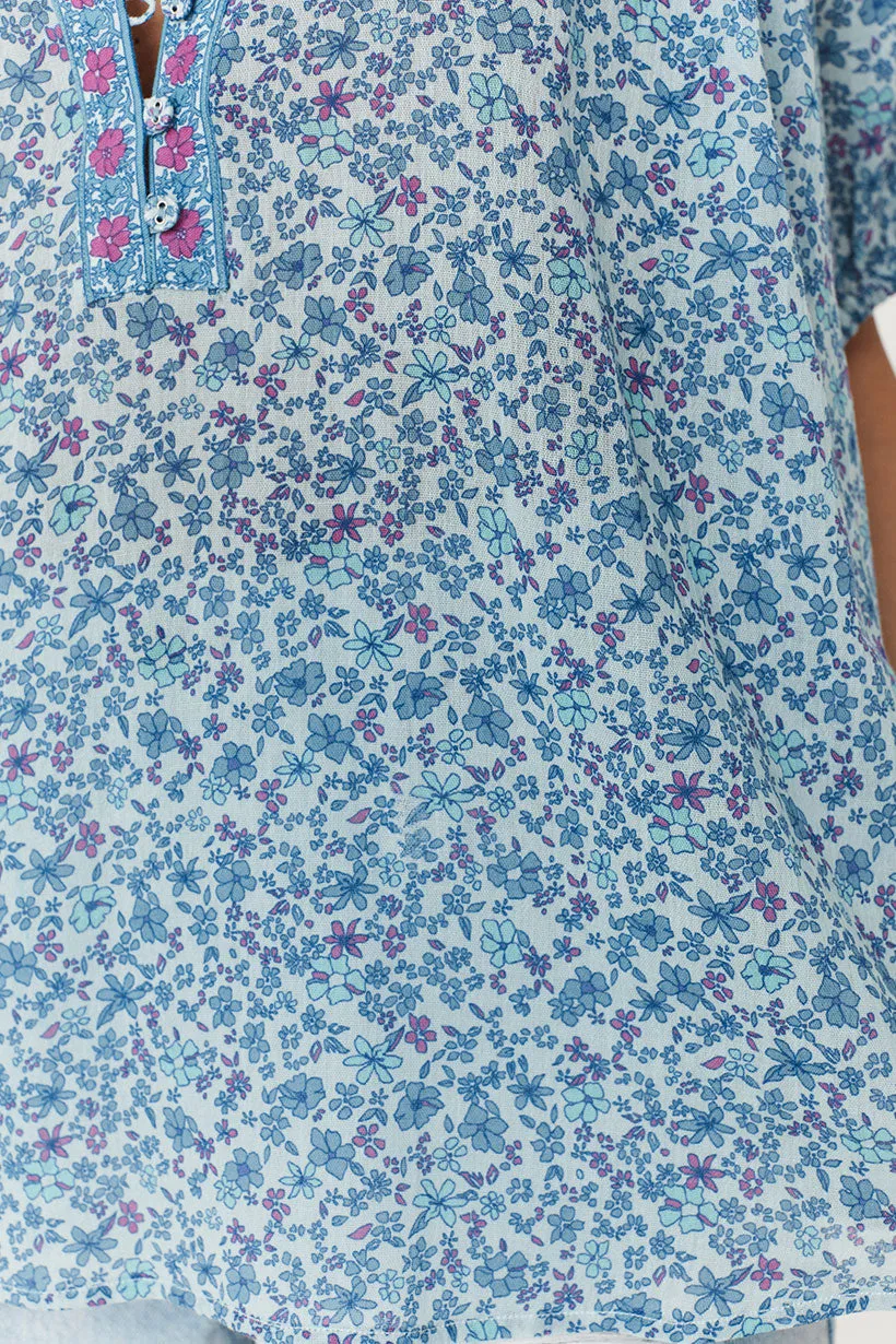 Spell Love Jetty Short Sleeve Blouse Blue Nirvana