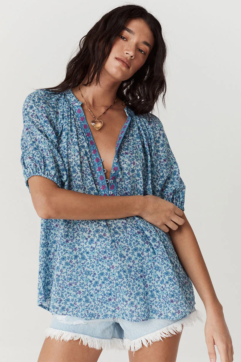 Spell Love Jetty Short Sleeve Blouse Blue Nirvana