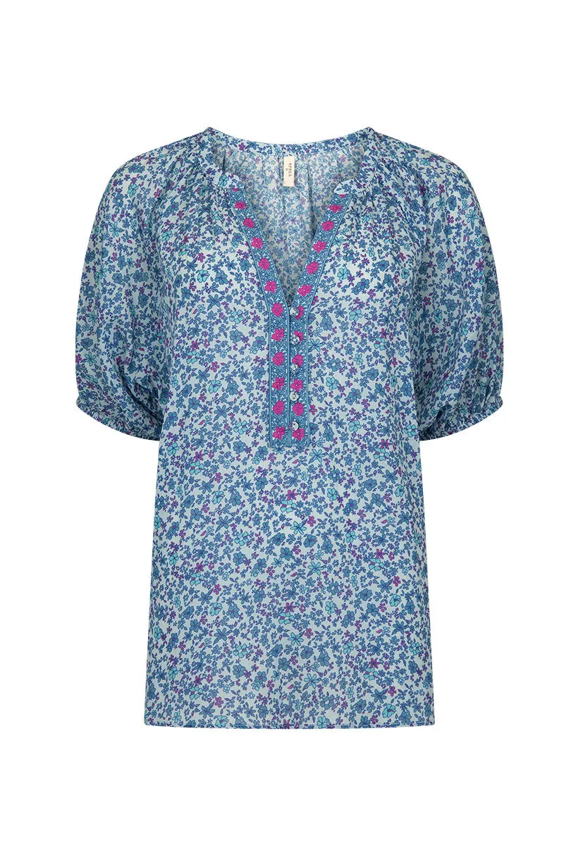 Spell Love Jetty Short Sleeve Blouse Blue Nirvana
