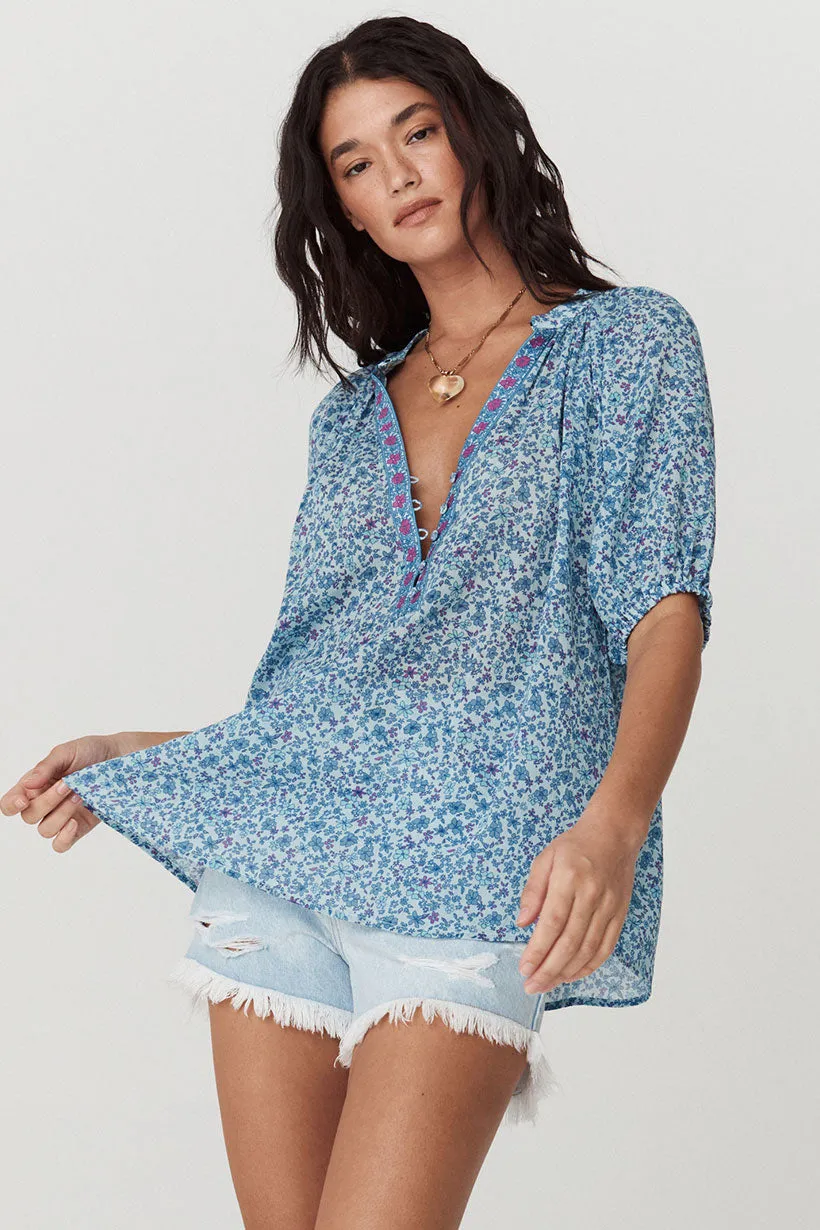 Spell Love Jetty Short Sleeve Blouse Blue Nirvana