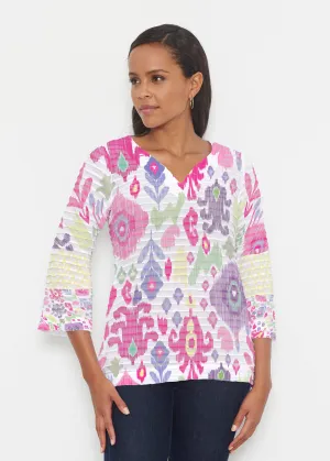 Spring Pastel (8155) ~ Banded 3/4 Bell-Sleeve V-Neck Tunic