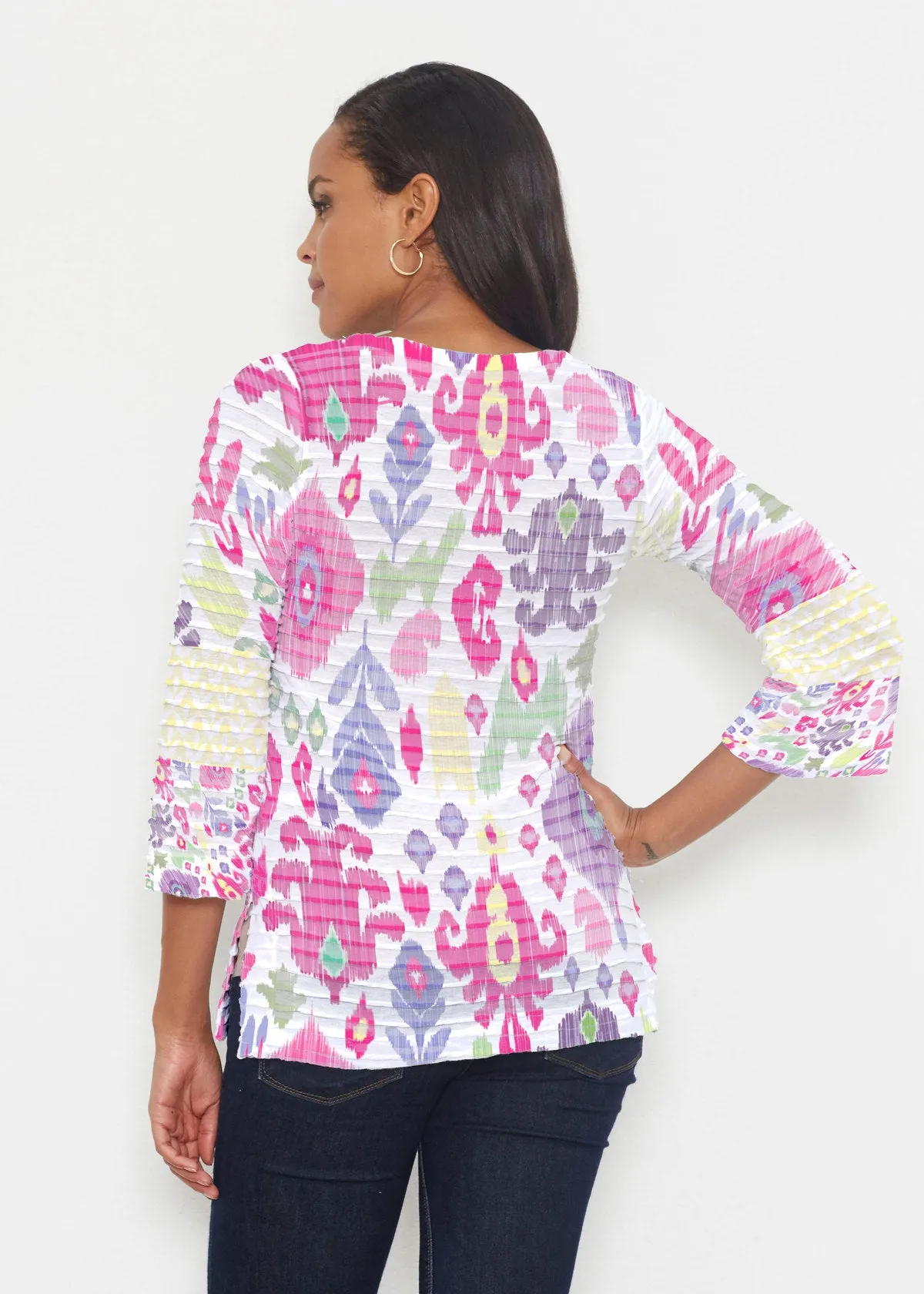 Spring Pastel (8155) ~ Banded 3/4 Bell-Sleeve V-Neck Tunic