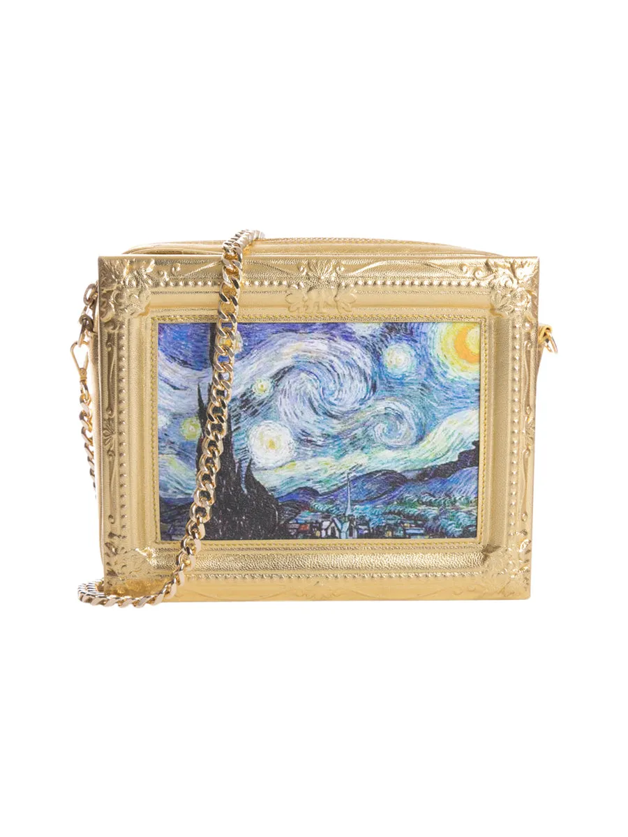 Starry Night Framed Gold Leather Bag