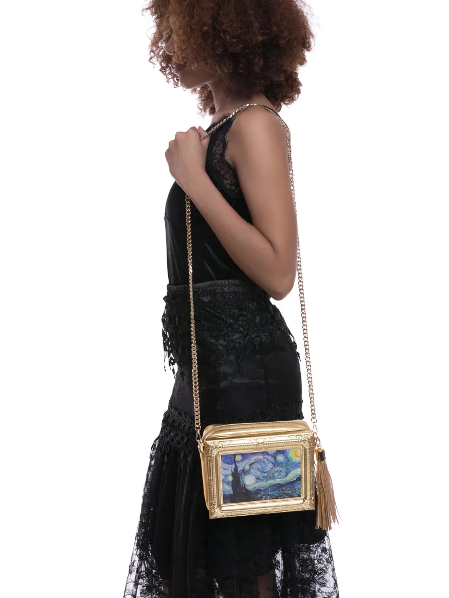 Starry Night Framed Gold Leather Bag