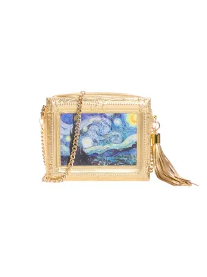 Starry Night Framed Gold Leather Bag