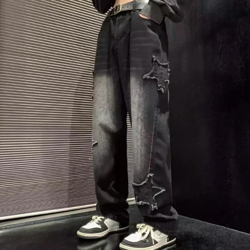 Stars Patchwork Y2K Tassel Jeans – Men's Hip Hop Streetwear