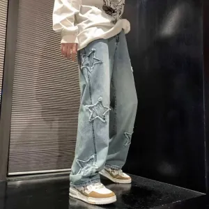Stars Patchwork Y2K Tassel Jeans – Men's Hip Hop Streetwear
