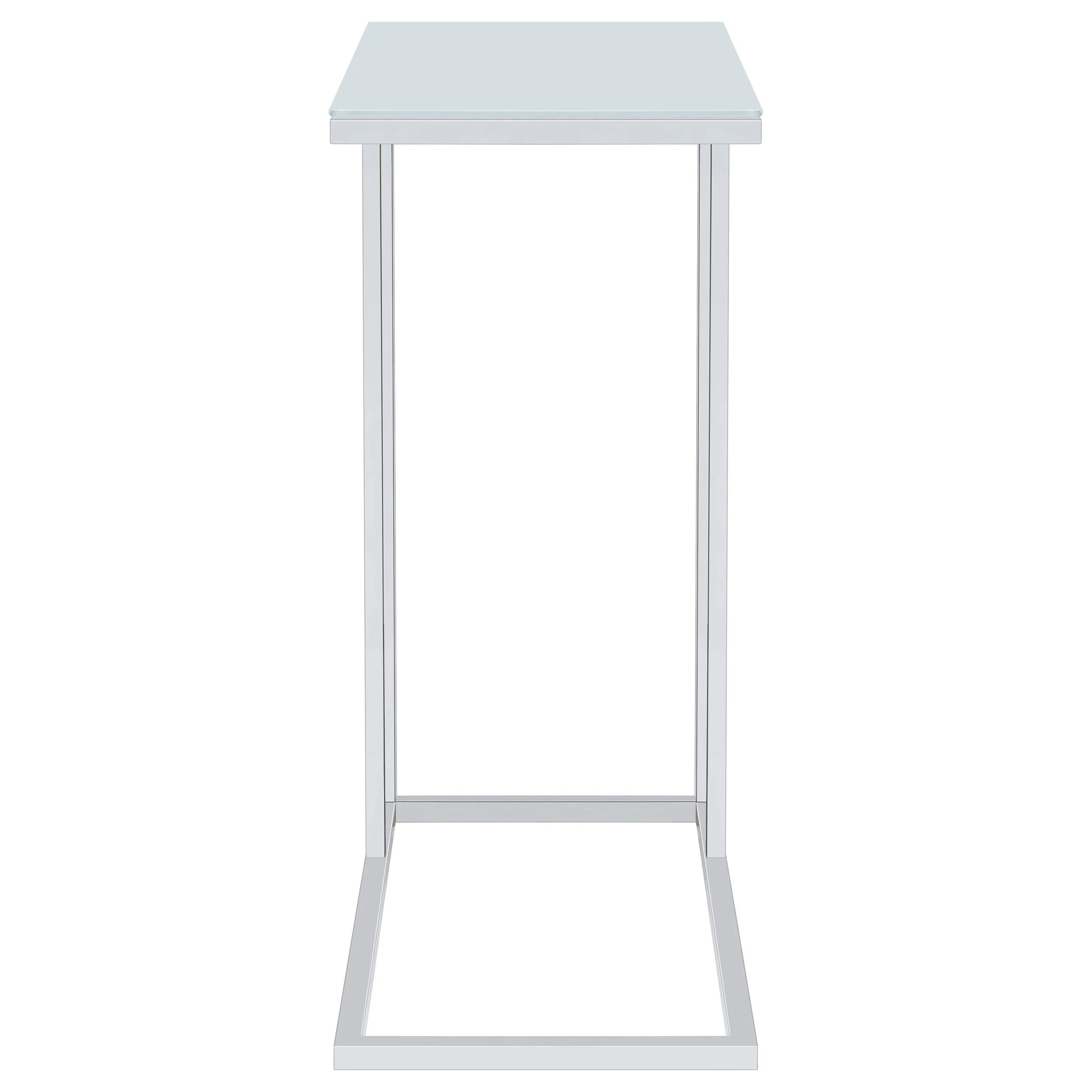 Stella White Glass Top C-Shaped Sofa Side Table Chrome