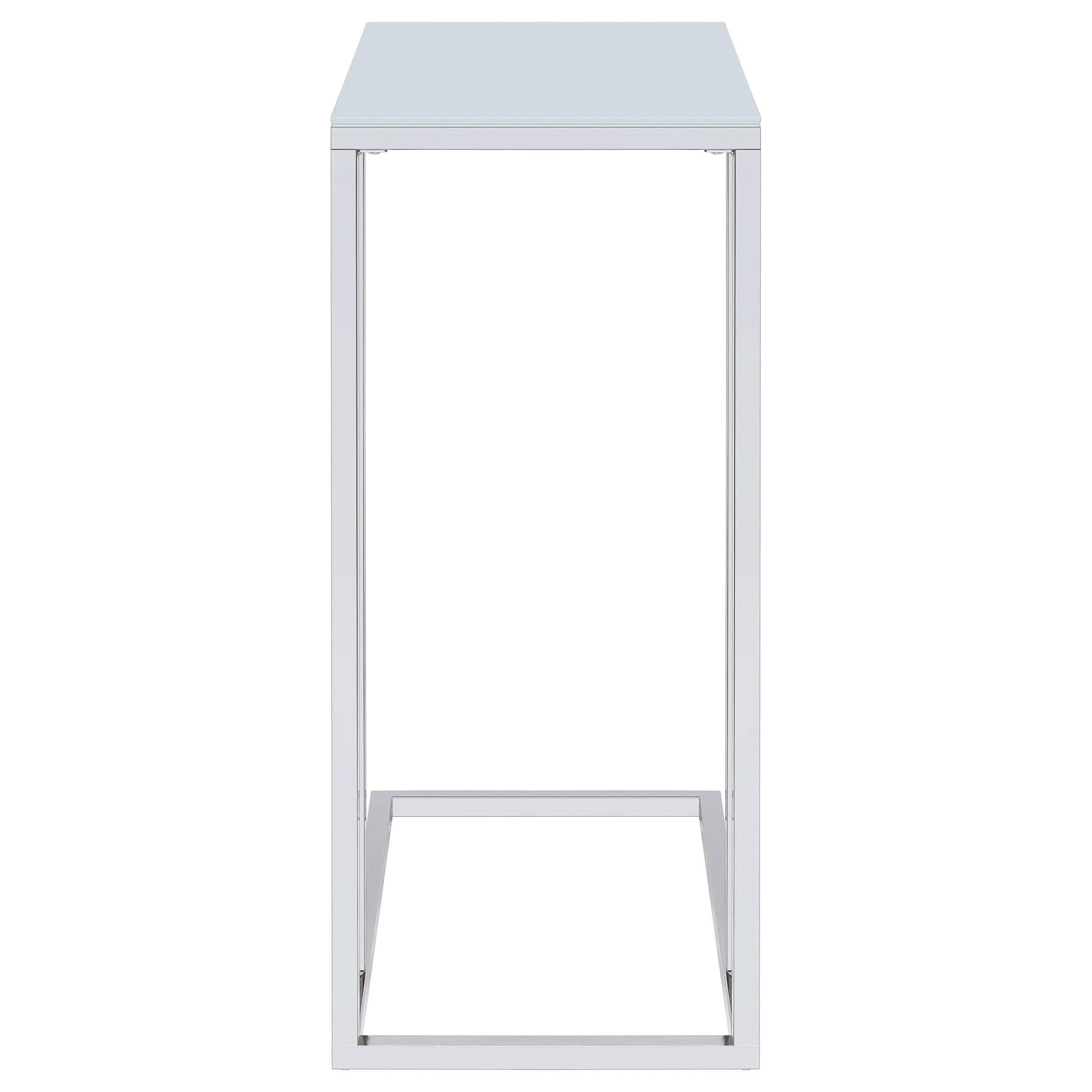 Stella White Glass Top C-Shaped Sofa Side Table Chrome