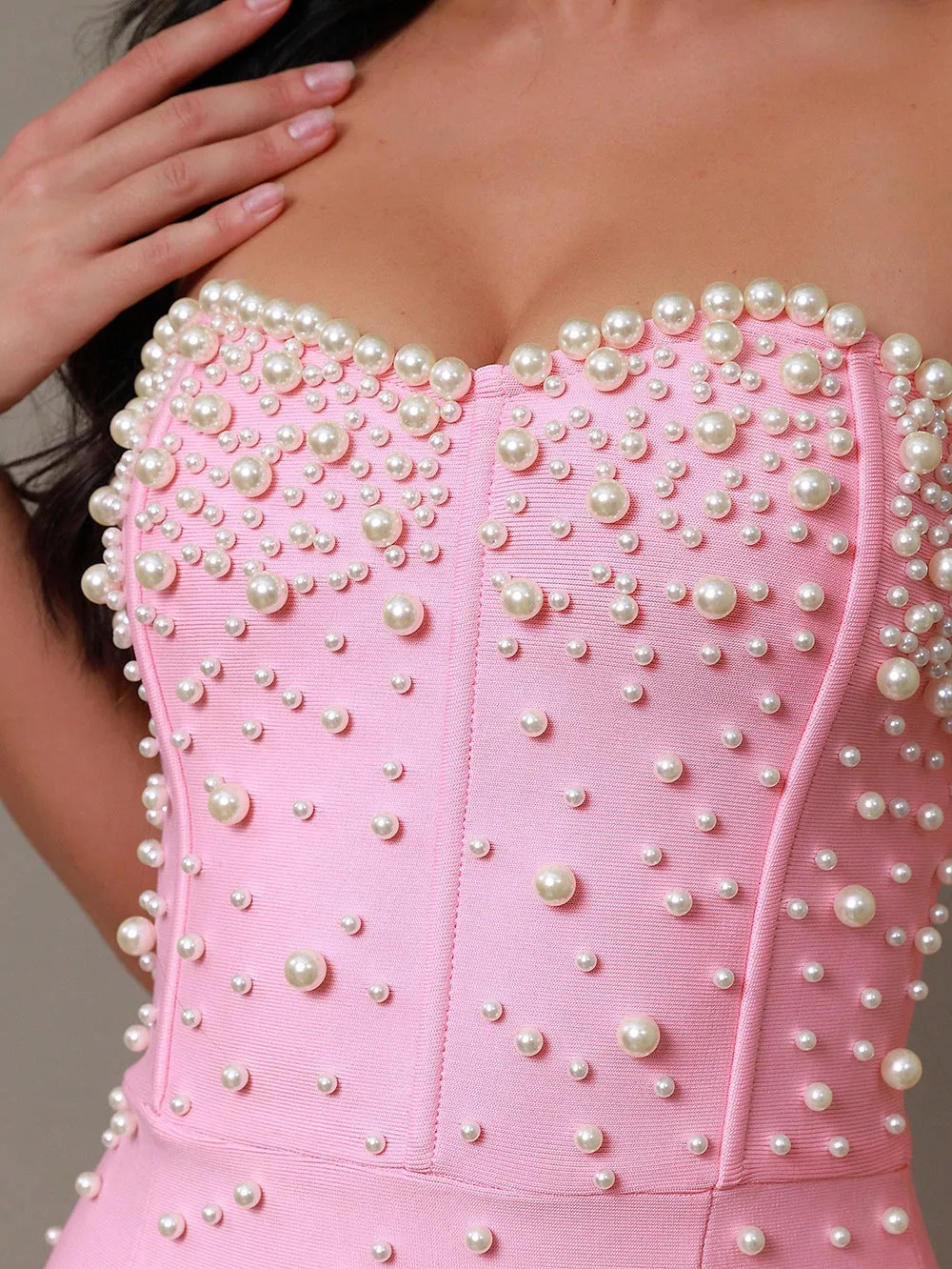 Strapless Beaded Bodycon Evening Gown with Flared Hem