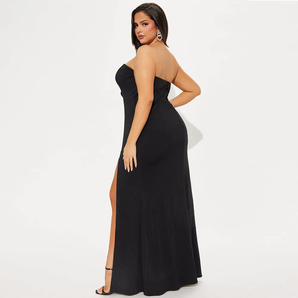 Strapless Gown with Dazzling Diamond Bow and Elegant Slit Design