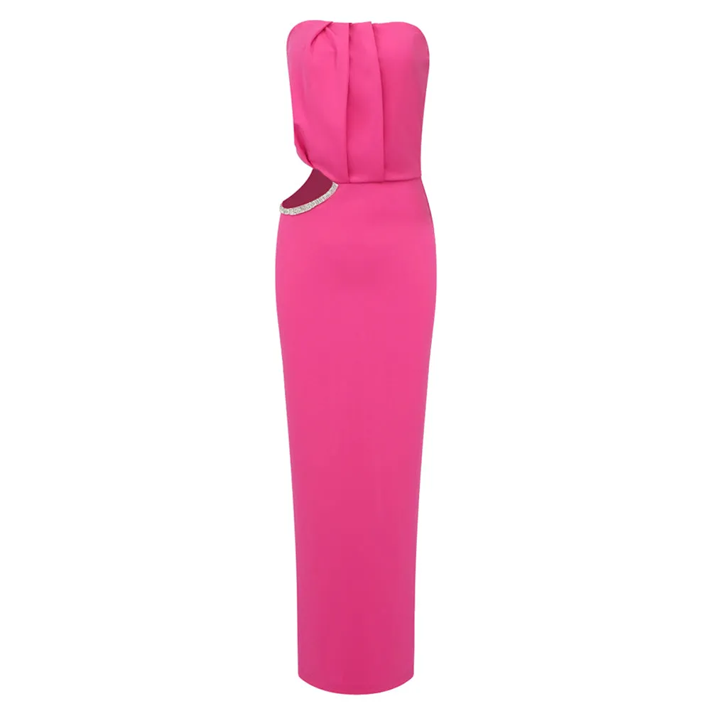 Strapless Sleeveless Rhinestone Maxi Bodycon Dress BD2436