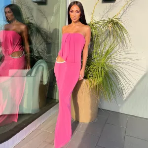 Strapless Sleeveless Rhinestone Maxi Bodycon Dress BD2436