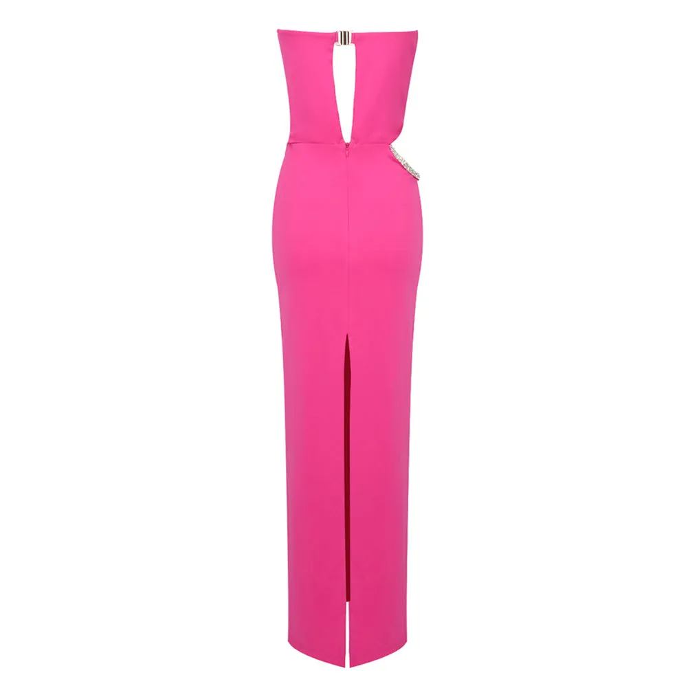 Strapless Sleeveless Rhinestone Maxi Bodycon Dress BD2436