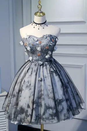 Strapless Sweetheart Short Homecoming Dresses with Flower Appliques