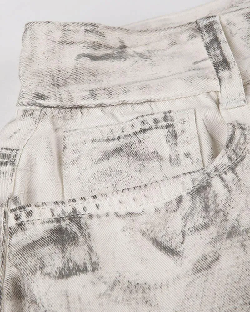Street Graffiti Washed Baggy Jeans