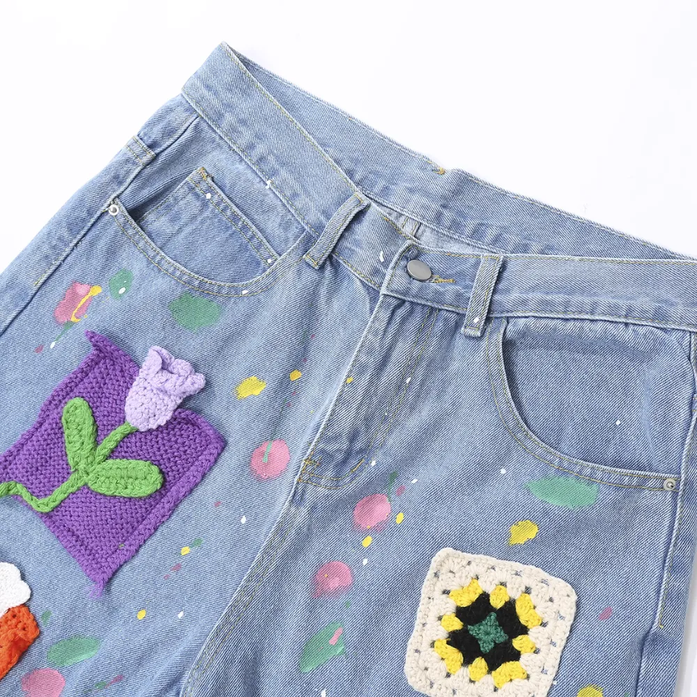 Street Patch Flower Embroidered Shorts