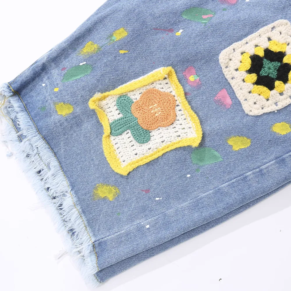 Street Patch Flower Embroidered Shorts