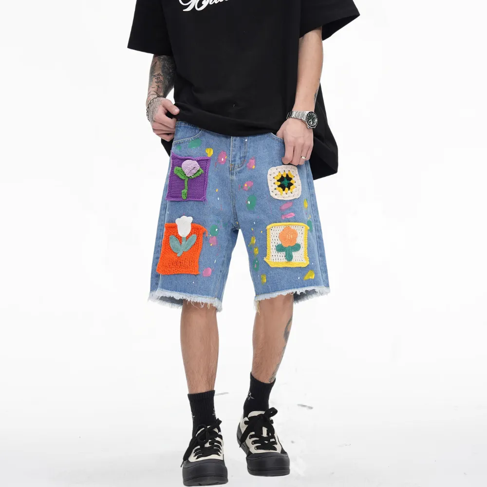 Street Patch Flower Embroidered Shorts