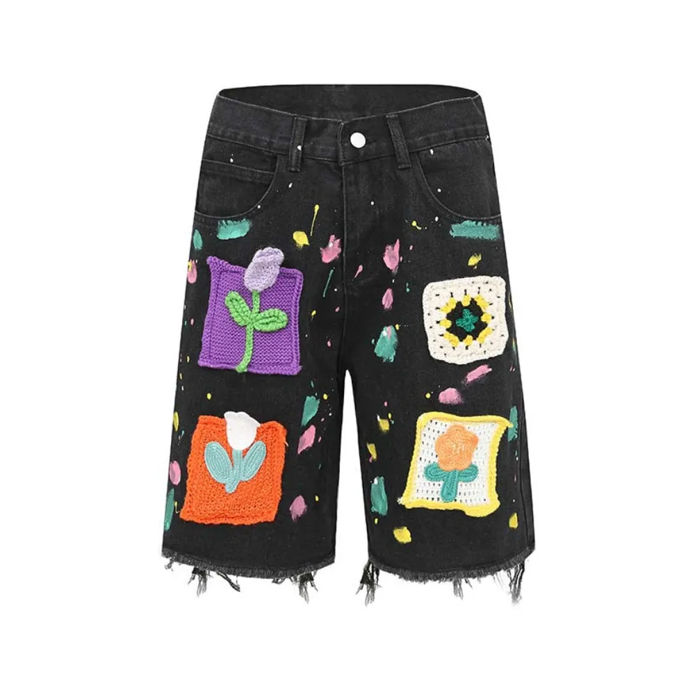 Street Patch Flower Embroidered Shorts