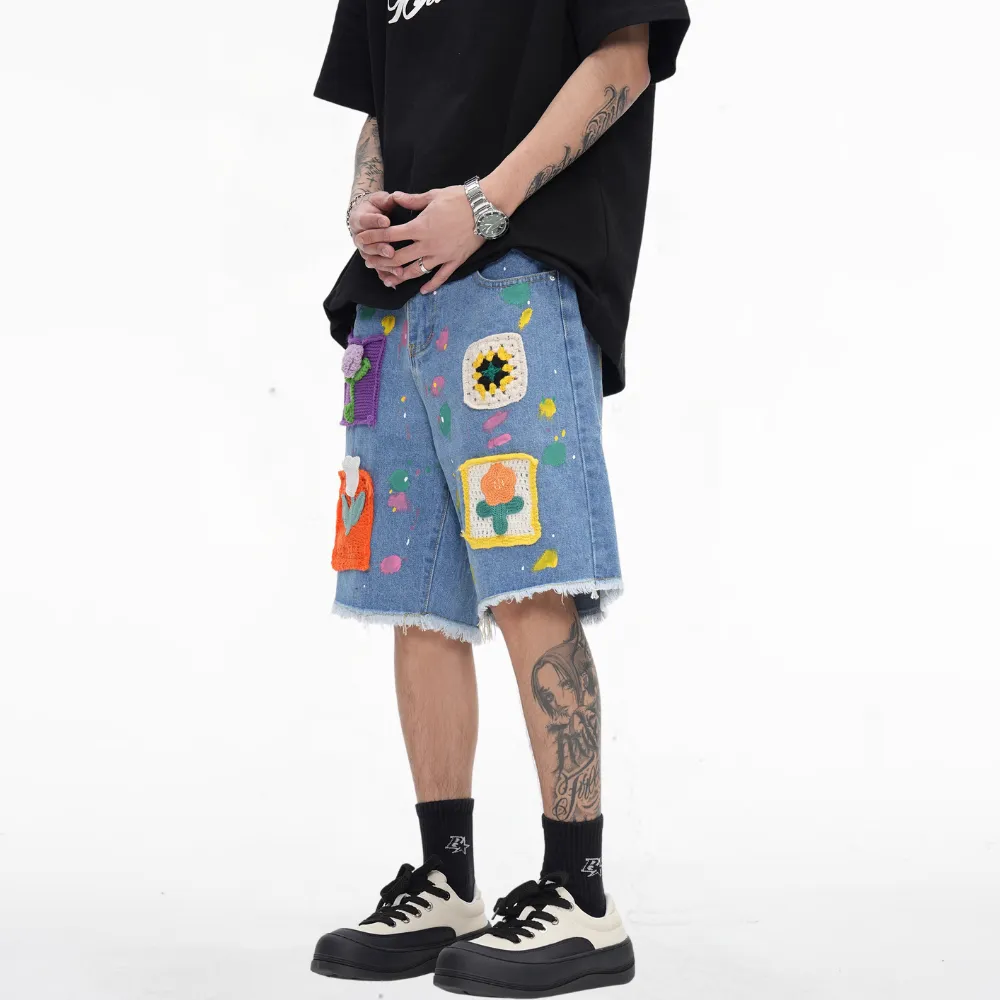 Street Patch Flower Embroidered Shorts