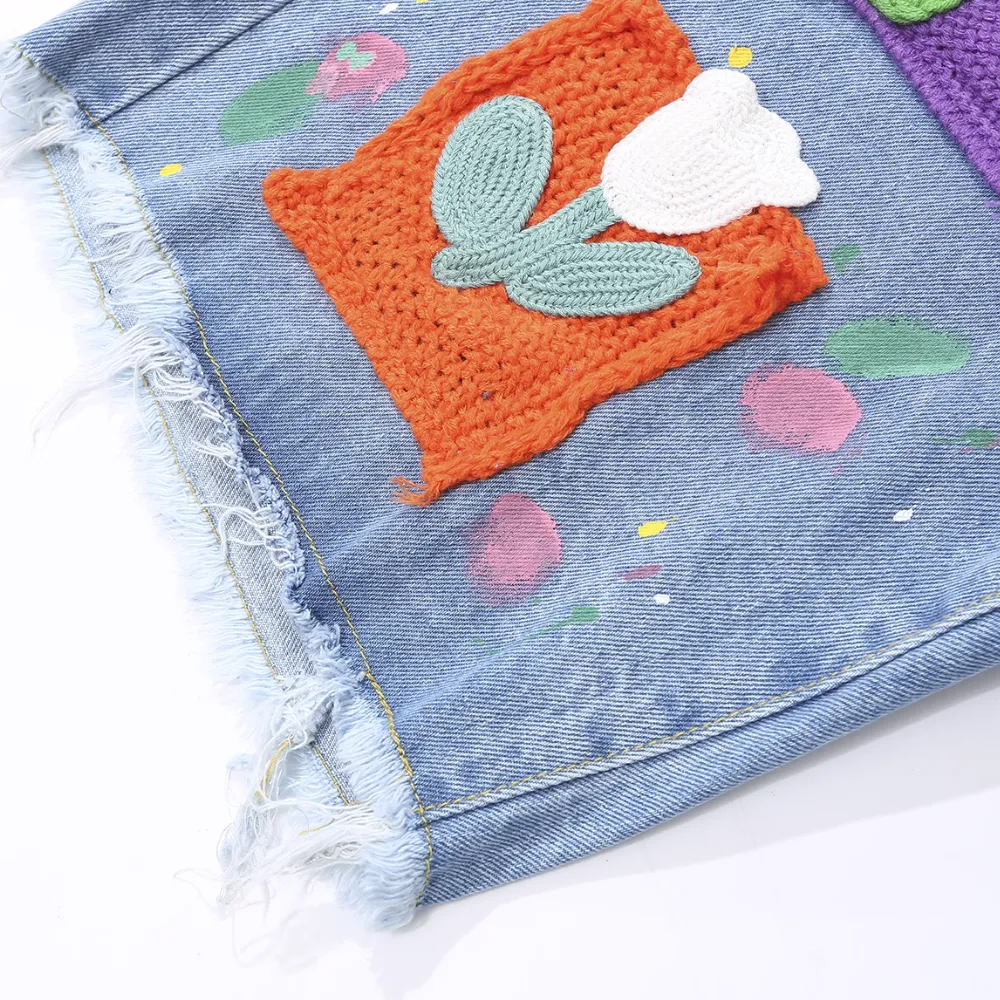 Street Patch Flower Embroidered Shorts