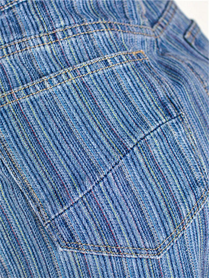 Street Style Washed Effect Stripe Denim Jeans for Women