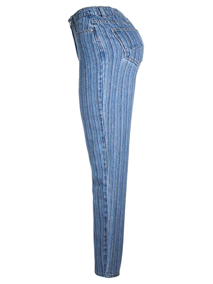 Street Style Washed Effect Stripe Denim Jeans for Women