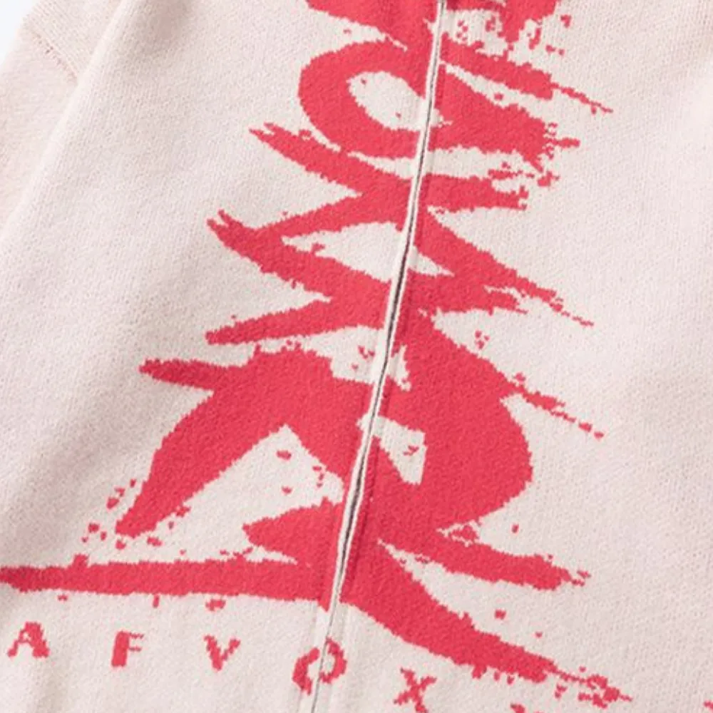 Street Zipper Graffiti Knitted Sweater