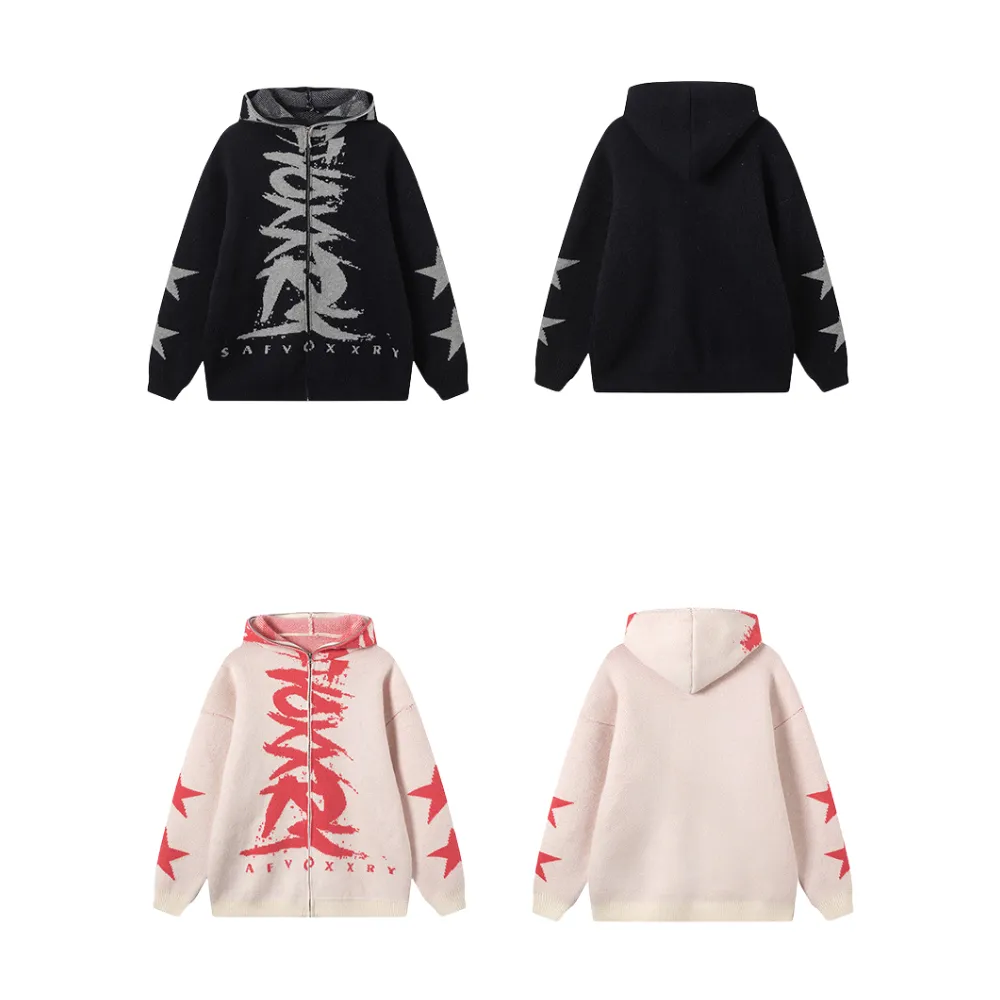Street Zipper Graffiti Knitted Sweater