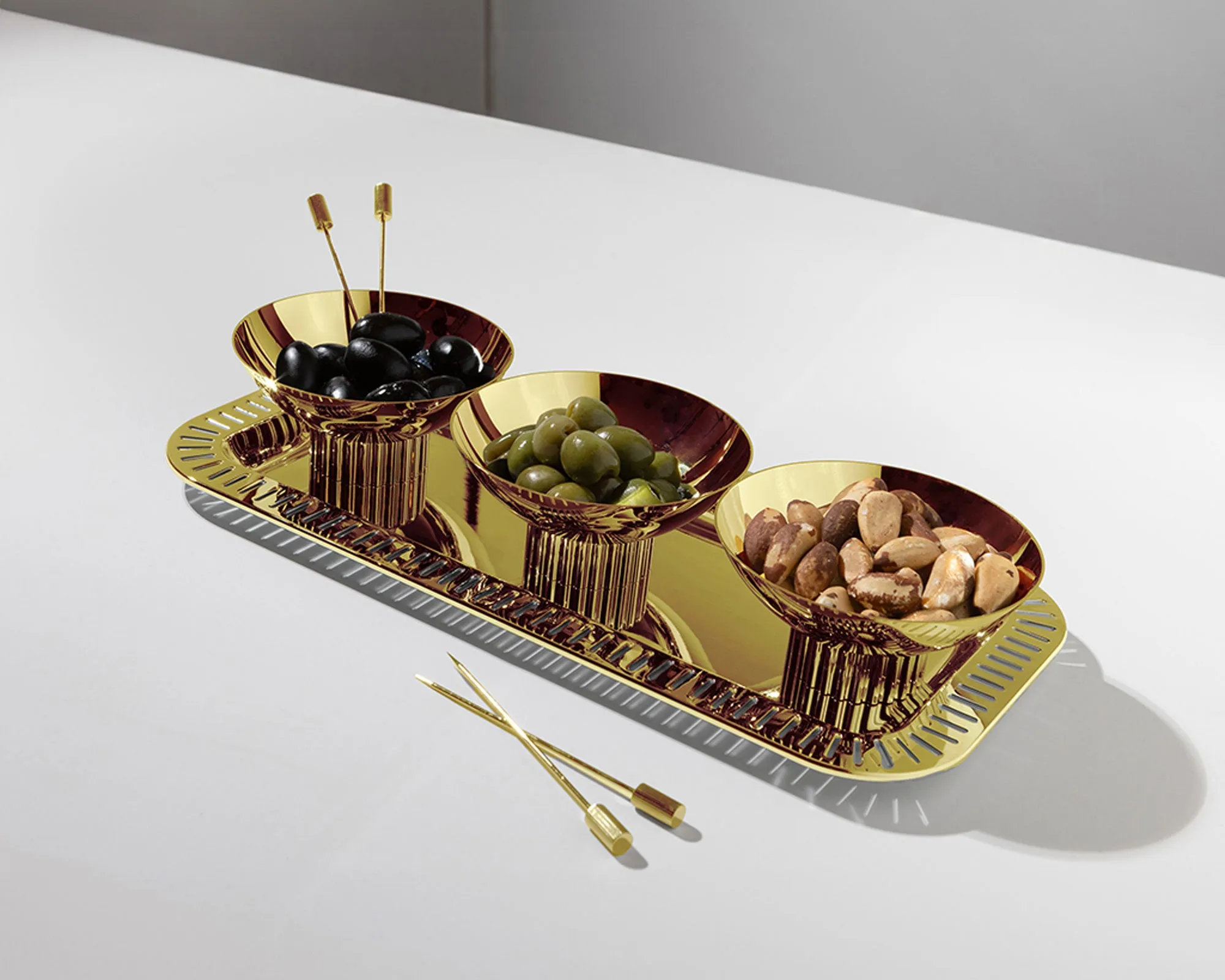 Striations Trio Bowl Set Gold